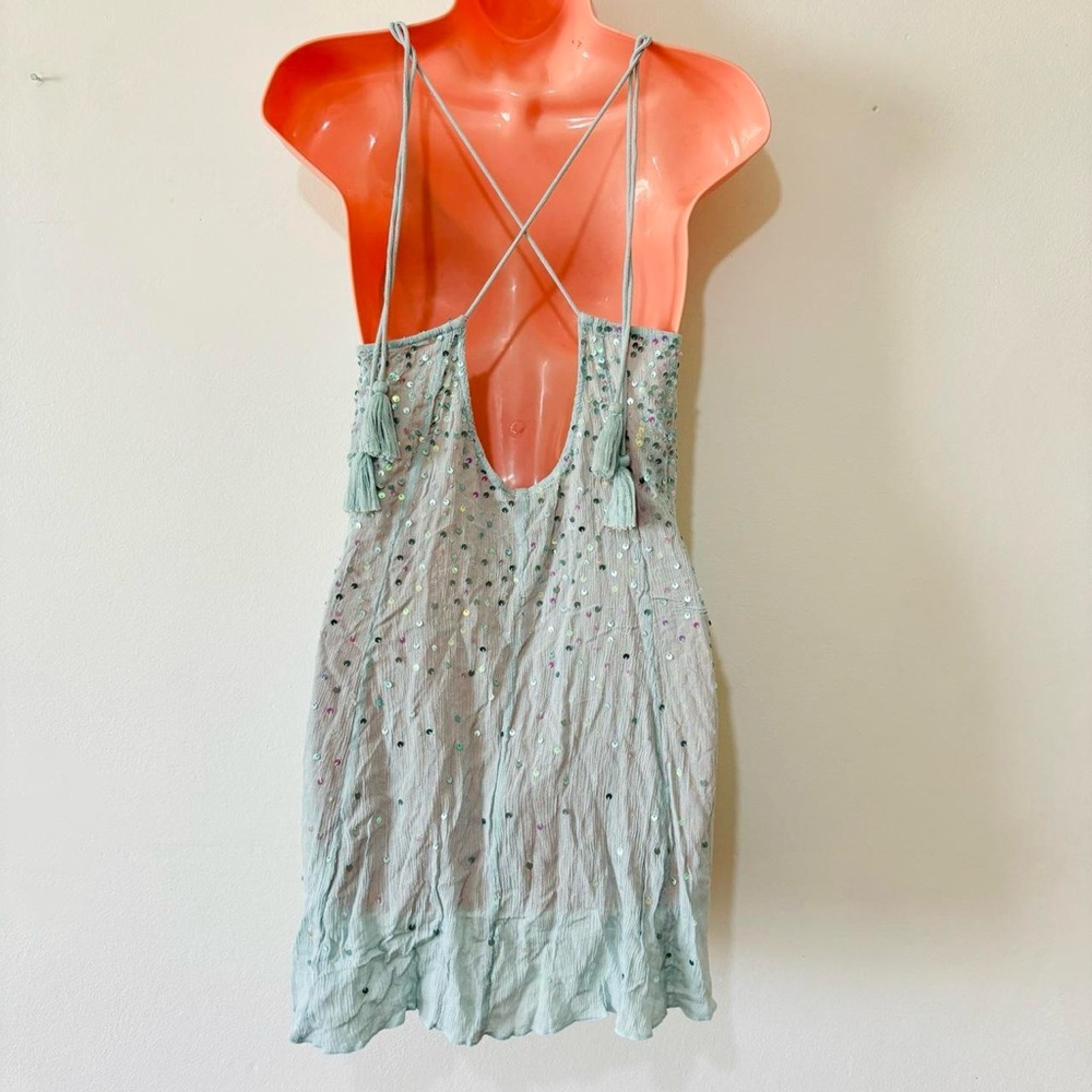 NWT free people Fairy Sequin  Mini Slip dress baby blue sparkly slip dress sz m - Picture 6 of 17